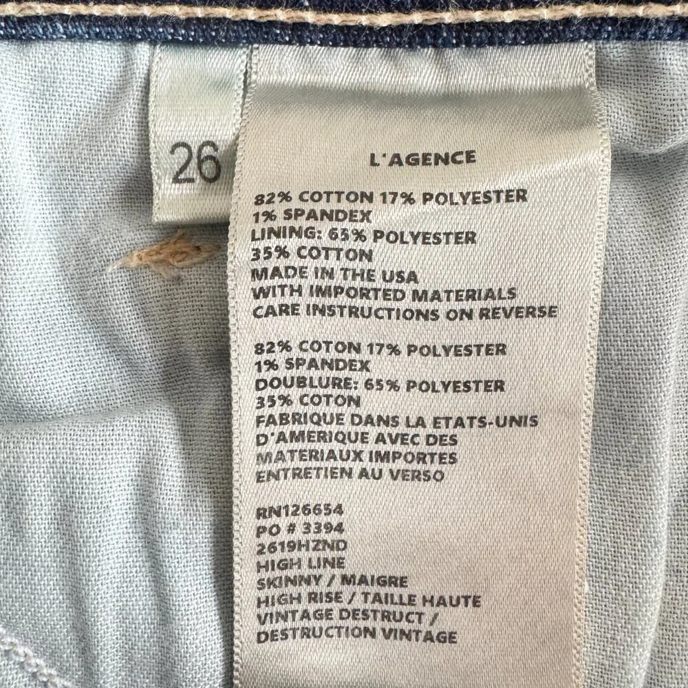 L' AGENCE High Rise Skinny Vintage Destruct Jeans Sz. 26 - Picture 5 of 10